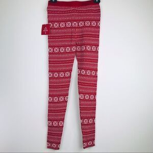 Yet Again Red Cozy Stretch pants with White Nordic Snow Pattern NEW